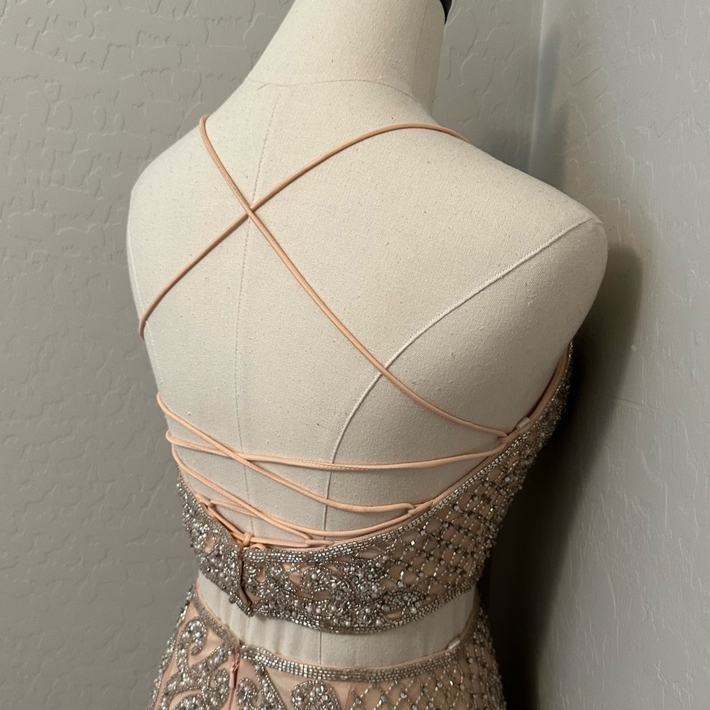 NEW PRIMAVERA BLUSH SZ 4 BEADED TWO PIECE TIE BACK FORMAL COCKTAIL DRESS - Picture 8 of 16